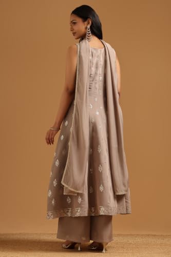 Soch Womens Grey Chanderi Botanical Zari Woven Salwar Suit With Zardosi