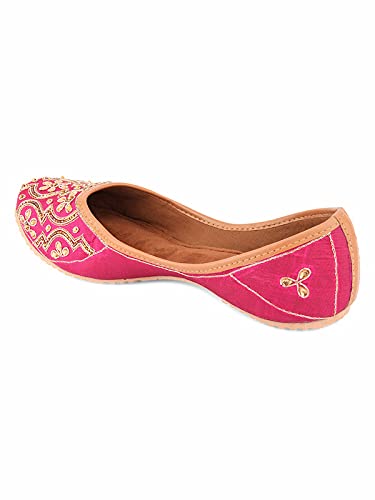 DESI COLOUR Mojari Punjabi Jutti for Women Ethnic Footwear- Hand Embroidered (Pink, Numeric_3)