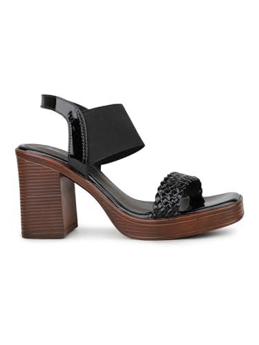Inc.5 Women Black Party And Club Wear Textured Square Heeled Sandals Euro-39