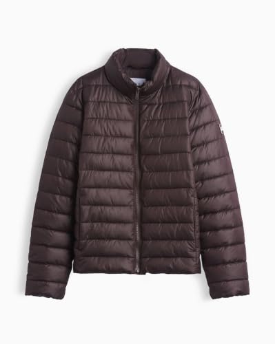 Women's Relaxed Fit Solid Puffer Jacket, Brown, L