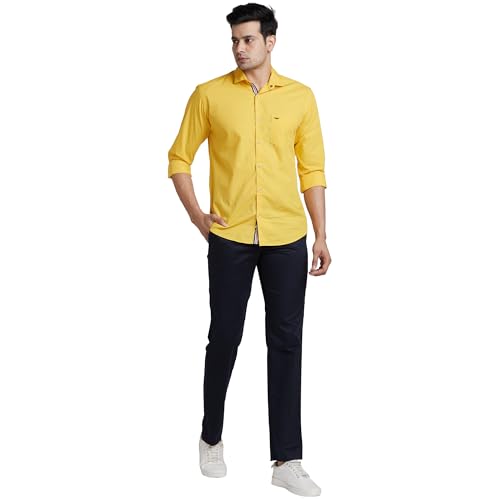 Park Avenue Men's Solid Pattern Super Slim Fit Pure Cotton Flat Front Chinos (Size: 34)-PMTA07327-B8 Dark Blue
