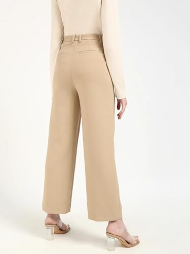 Relaxed-Fit Solid High-Rise Trouser Beige