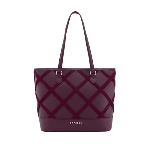 Caprese Athena 15 Inch Laptop Compatible Large Tote Bag for Women | Shoulder Bag with Chenille Embroidery | Multi-Compartment Professional Work Bag with Zipper Closure (Cherry Lacquer)