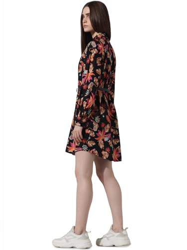 ONLY Women Printed Cotton Above Knee Black Shirt Dress