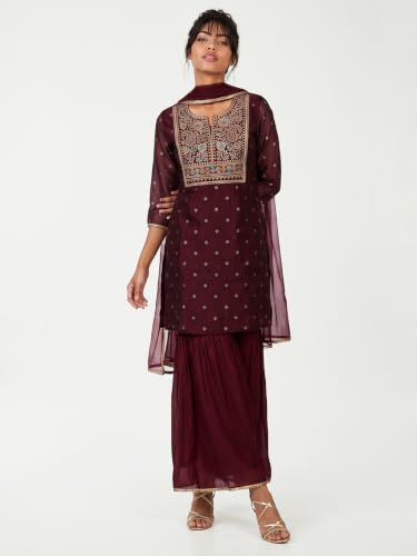 Max Women Embroidered Sharara Kurta Set (Red_XXL)