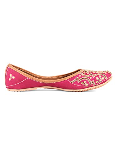 DESI COLOUR Mojari Punjabi Jutti for Women Ethnic Footwear- Hand Embroidered (Pink, Numeric_3)