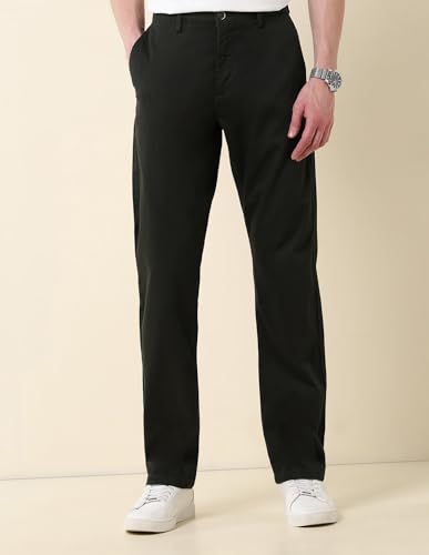 U.S.Polo Association Men's Solid Riley Straight Fit Twill Trousers Olive