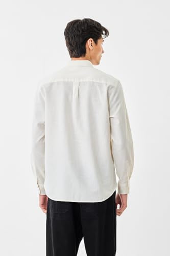 SNITCH Men Formal Shirt | Regular Fit Full Sleeve Button-Down Collar Solid Pattern | Premium Cotton Linen Blend & Breathable Fabric for Office & Casual Wear | Off White