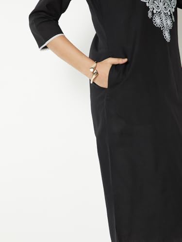 Max Women Chikankari Yoke Embroidered Straight Kurta (Black_L)