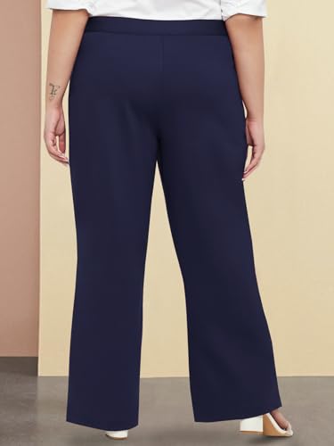 wild U Women Plus Size Trouser | Formal Office Wear | High Waist | Waist Elastic | Western | Stretchable (Blue - Waist 38"- 3XL)