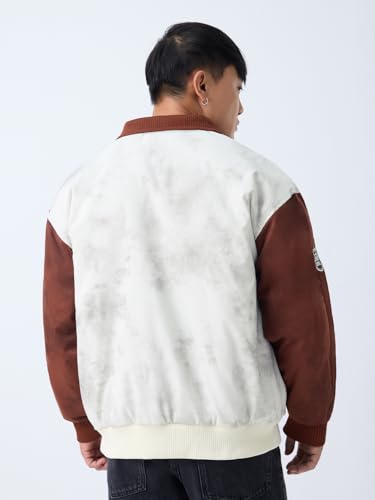 The Souled Store Racer Jacket: Impulse Men and Boys Full Sleeves Spread Collar White Graphic Printed Polyester Regular Fit Lightweight Winter Racer Jacket