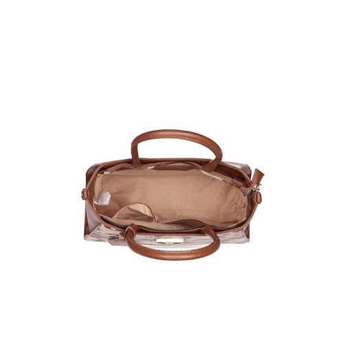 Caprese Shibori Large Satchel Bag for Women | Printed Faux Leather Shoulder Bag with Adjustable & Detachable Strap and Multi-Compartments | Zipper Closure | Everyday Office,Travel & Casual Use (Brown)