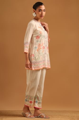 Soch Womens Off White Cotton Blend Printed Botanical Co-Ords Set