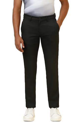 Men Black Textured Casual Trousers