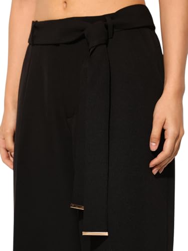 ONLY Women Loose Fit High-Rise Black Pants with Belt