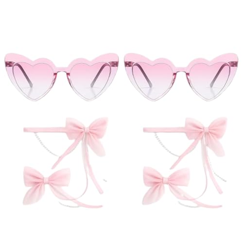 Tresneria Children Heart Shape Sunglasses with Pink Ribbon Hair Clips | UV Protection Fashion Combo Pack of 2