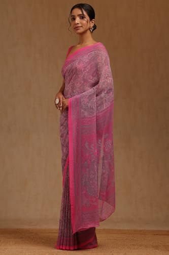 Soch Womens Fuchsia Georgette Paisley Print Saree