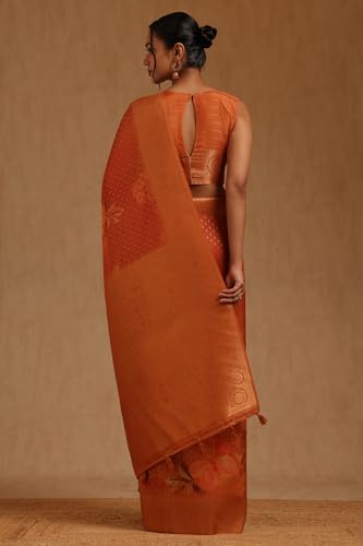 Soch Womens Orange Dola Silk Floral Zari Woven Saree