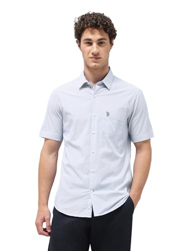 U.S.Polo Association Men's Pinstriped Seersucker Shirt (USSHT3409H_Blue_48)