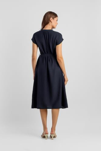Women Navy Solid Knee Length Casual Dress