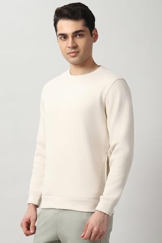 Men White Textured Crew Neck Sweatshirt