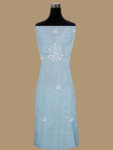 Ada Hand Embroidered Lucknowi Chikankari Unstitched Cotton Dress Material Suit Piece with Dupatta for Women 01A773515 Blue