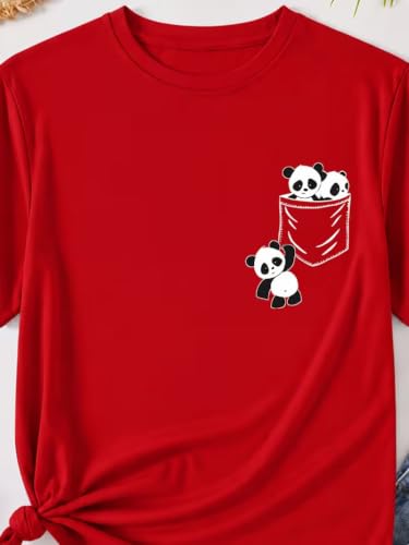 Jawdrobe Women's Graphic Printed T-Shirt Soft Cotton Blend Tee for Everyday Style | Oversized Fit Half Sleeve Printed Round Neck T-Shirt for Women (t-Shirt-Panda-red-m)
