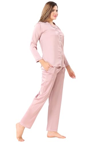 Kattly Luxury Nightsuit for Women | Classic Satin Pajama Set | Nightdress | Satin Sleepwear for Women | Luxury Night Coords Set | Size M to 2XL (Plus Size, Pink, 2XL)