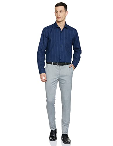 Arrow Men's Striped Full Sleeve Slim Fit Cutaway Collar Cotton Formal Shirt Blue