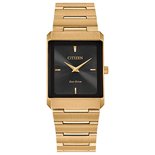 Citizen Unisex Eco-Drive Modern Stiletto Watch in Gold-tone Stainless Steel, Black Dial (Model: EG6012-59E)