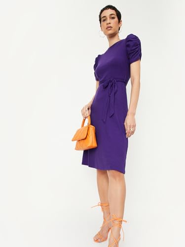 Max Women's Polyester Blend Classic Below The Knee Dress (SU23DRS09APURPLE_Purple