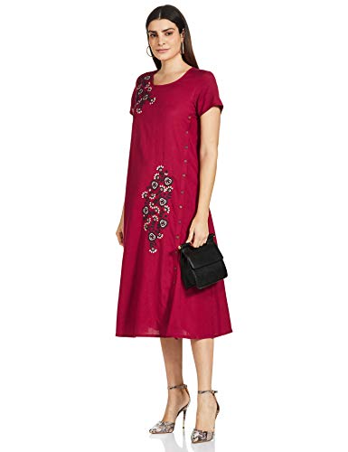 global desi Women's Rayon A-Line Midi Dress (AW19GS102DRRLMAROONS_Maroon_S)