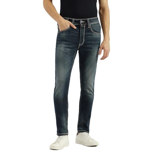 United Colors of Benetton Solid Low Crotch Fit Jeans (Size:34)-25P4KNGR1281I90134 Blue