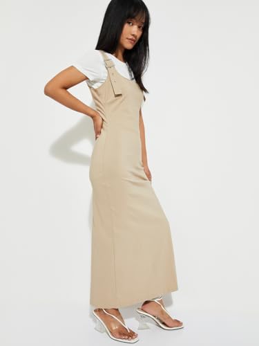 Max Women's Cotton Blend A-Line Below The Knee Dress (MUSE01_Beige