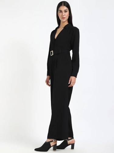 Regular Fit Solid Black Jumpsuit