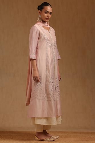 Soch Womens Pink Chanderi Floral Zari Embroidered Salwar Suit
