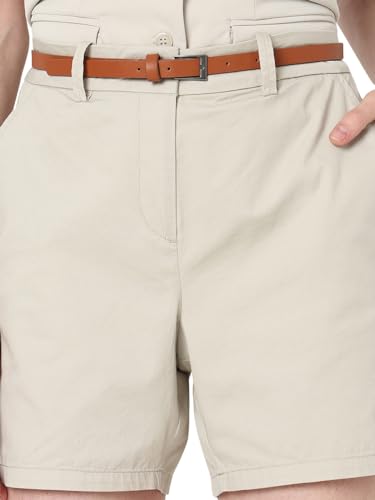VERO MODA Women Solid Beige Cotton Regular Fit Mini Length Mid Rise Shorts