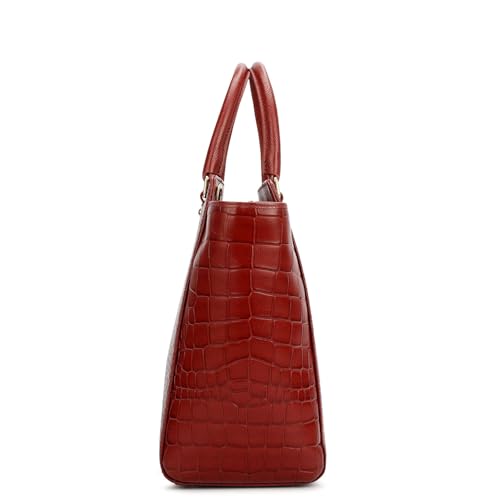 Da Milano Leather Red Satchel Bag for Women (00687OL)