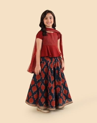 Fabindia Indigo Rayon Blend Dabu Printed Lehenga, Dupatta & Choli Set