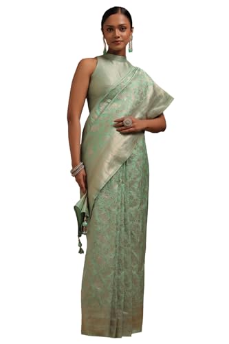 Soch Womens Light Green Dola Silk Floral Print Saree With Zari Woven