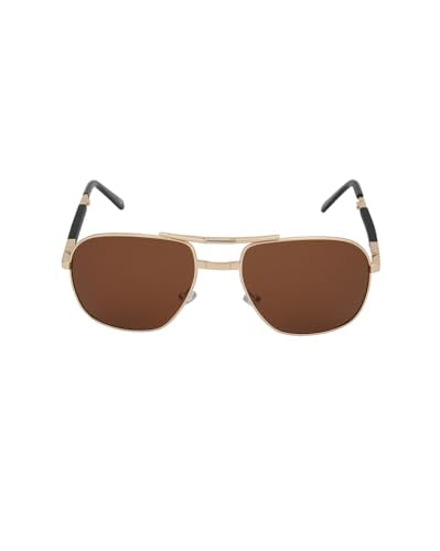 Carlton London Gold with Black Toned Brown Polarised Lens Foldover Rectangle Sunglass for mens