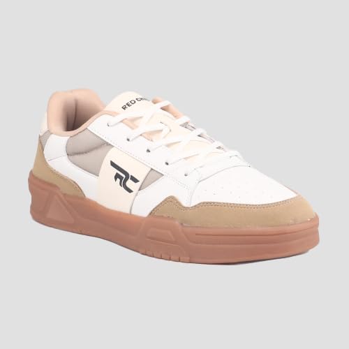 Red Chief Men’s Sneaker | Beige-White Lace-Up Low Ankle Athletic Shoe with Breathable Mesh & PU (C6019)