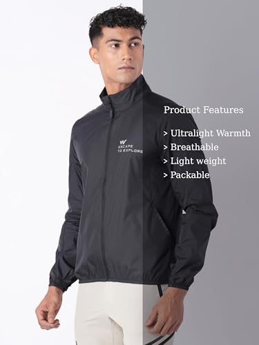 Wildcraft Men Sierra Solid Nylon Blend Collored Casual Wind Breaker Jacket, Full Sleeve - Regular fit, Black, XXXL