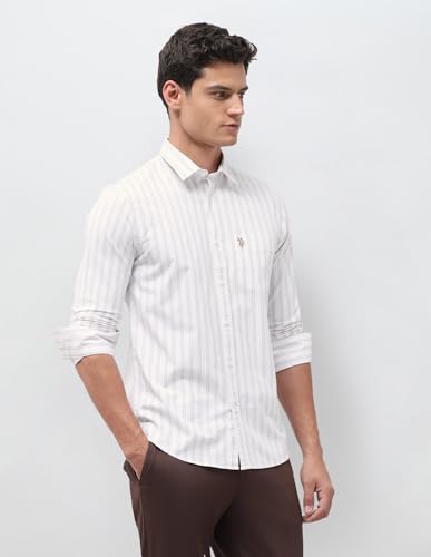 U.S.Polo Association Men's Vertical Striped Oxford Shirt (USSHT3399_Khaki_44)