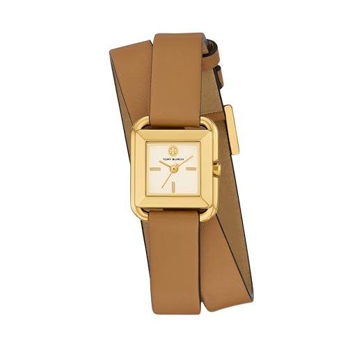 Tory Burch Women's Kira Square Stainless Steel Bracelet Watch, Brown/Gold Double Wrap