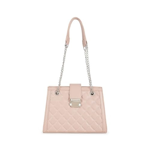 Fastrack Pink SnapLock Shoulder Bag | Quilted Faux-Leather Women’s Handbag |Bag with Chain Strap & Dual Closure