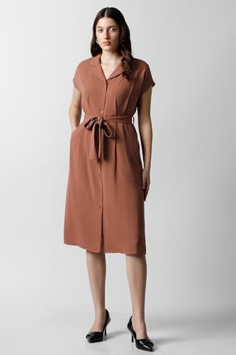 Women Brown Solid Knee Length Formal Dress