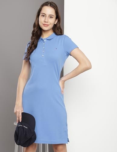 Tommy Hilfiger Women's Cotton T-Shirt Above The Knee Casual Dress (F23HWDR026_Blue