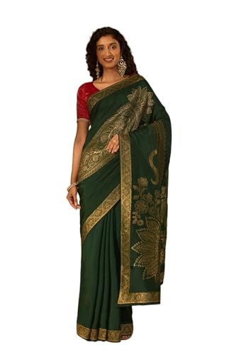 Taneira Dark Green Pure Viscose Woven Saree with Unstitched Blouse Piece (8909182563346 - Dark Green)