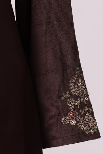 W for Woman Brown Embroidered Zari Work Straight Kurta with Pant and Dupatta Set - (WS13435-224206-XS)